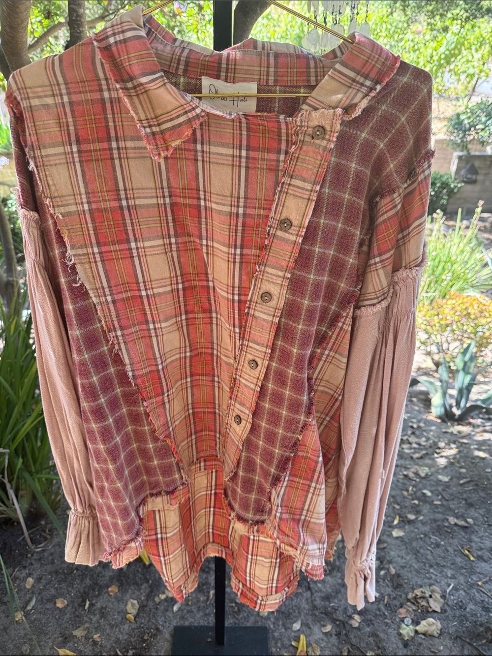 Oli & Hali Mixed Plaid and Blouse Top in Pink and Mauve